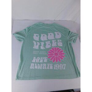SheIn Shirt Womens 1XL Green Floral Good Vibes Graphic Crew Neck Short Sleeve